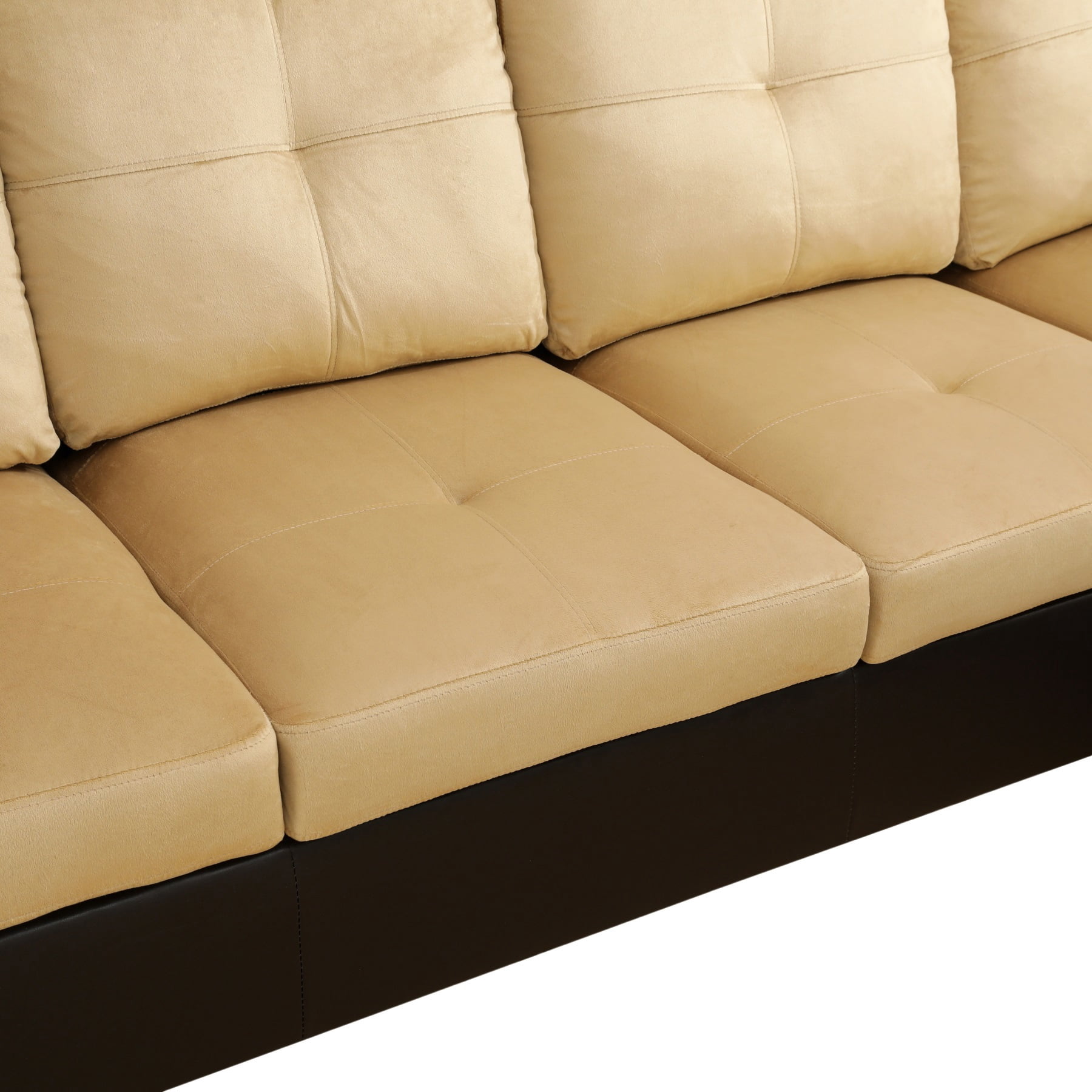 Hommoo Lint & PVC L-Shaped Sectional Couch and Sofa Set, Modern Living Room Furniture Set, Right Side, Beige and Brown