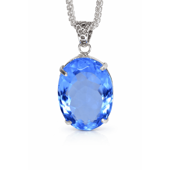 Stunning Natural Blue Topaz 99 Ct Oval 925 Sterling Silver Pendant