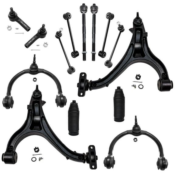 Detroit Axle - Front 14pc Suspension Kit for Jeep Commander Grand Cherokee 2005 2006 2007 2008 2009 2010, 4 Upper and Lower Control Arms 4 Tie Rods 2 Front & Rear Sway Bars 2 Boots Replacement