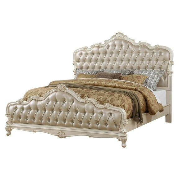 ACME Chantelle Queen Bed in Rose Gold PU & Pearl White