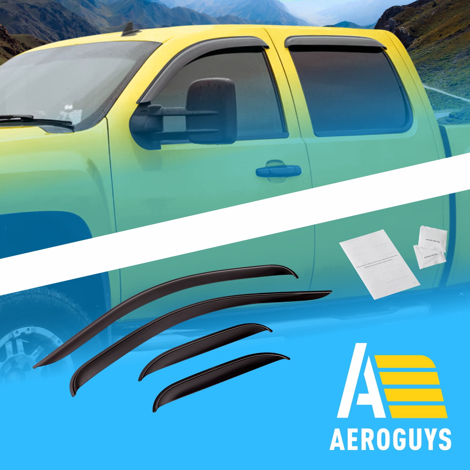 AEROGUYS Tape-On Window Deflectors Extra Durable Window Visors Rain Guards Fit for Chevrolet (Chevy) Silverado 1500 2007-2013 Extended Cab, Sun Visors, Wind Vent Visors, Truck Accessories-4pcs AG0014