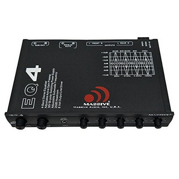 Massive Audio EQ4 1/2 DIN In-Dash 4-Band Graphic Equalizer w/ 8V Line Driver