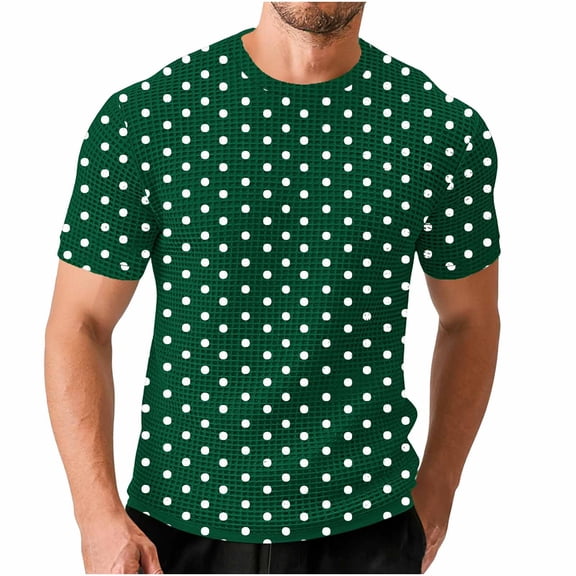 hlysgo Big and Tall Shorts Sleeve T Shirts for Men Comfy Crewneck Waffle Knit Shorts Casual Polka Dot Graphic Tees Summer Tops Green,Size XXXXXL