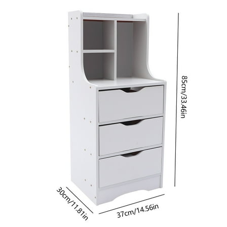 TYUIOP Nightstand 3 Storage Drawers, Tall End Table Bedside Table with Storage Shelf Minimalist and Practical End Side Table White.