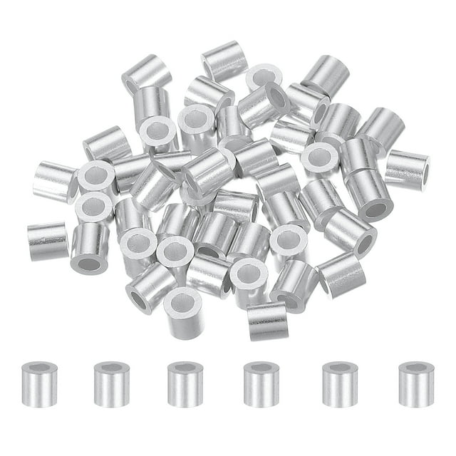50Pcs 1/8" Aluminum Crimping Loop Sleeve for Wire Rope and Cable, Round