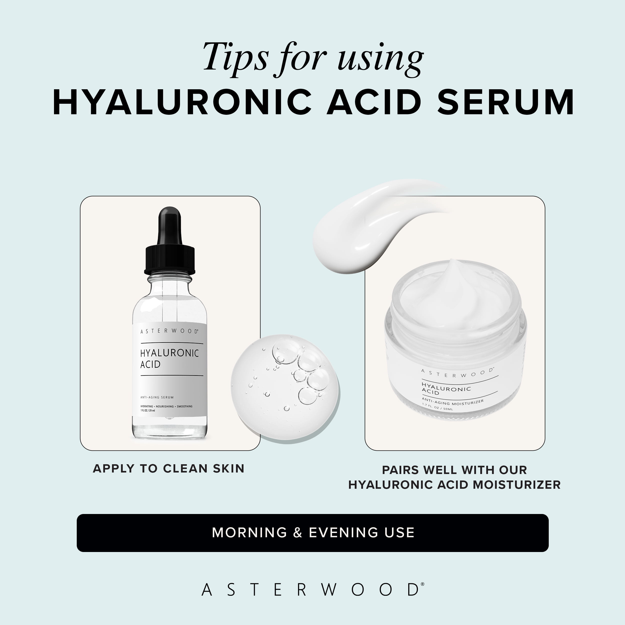 Asterwood Hyaluronic Acid Serum for Face - Plumping, Anti-Aging, Hydrating - Fragrance-Free - 4 Fl Oz
