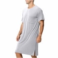 thumbnail image 3 of OVAFBAU Mens Robes Bathrobes Casual Summer Short Sleeve Crew Neck Thin Pocket Robe Sleepwear, 3 of 9