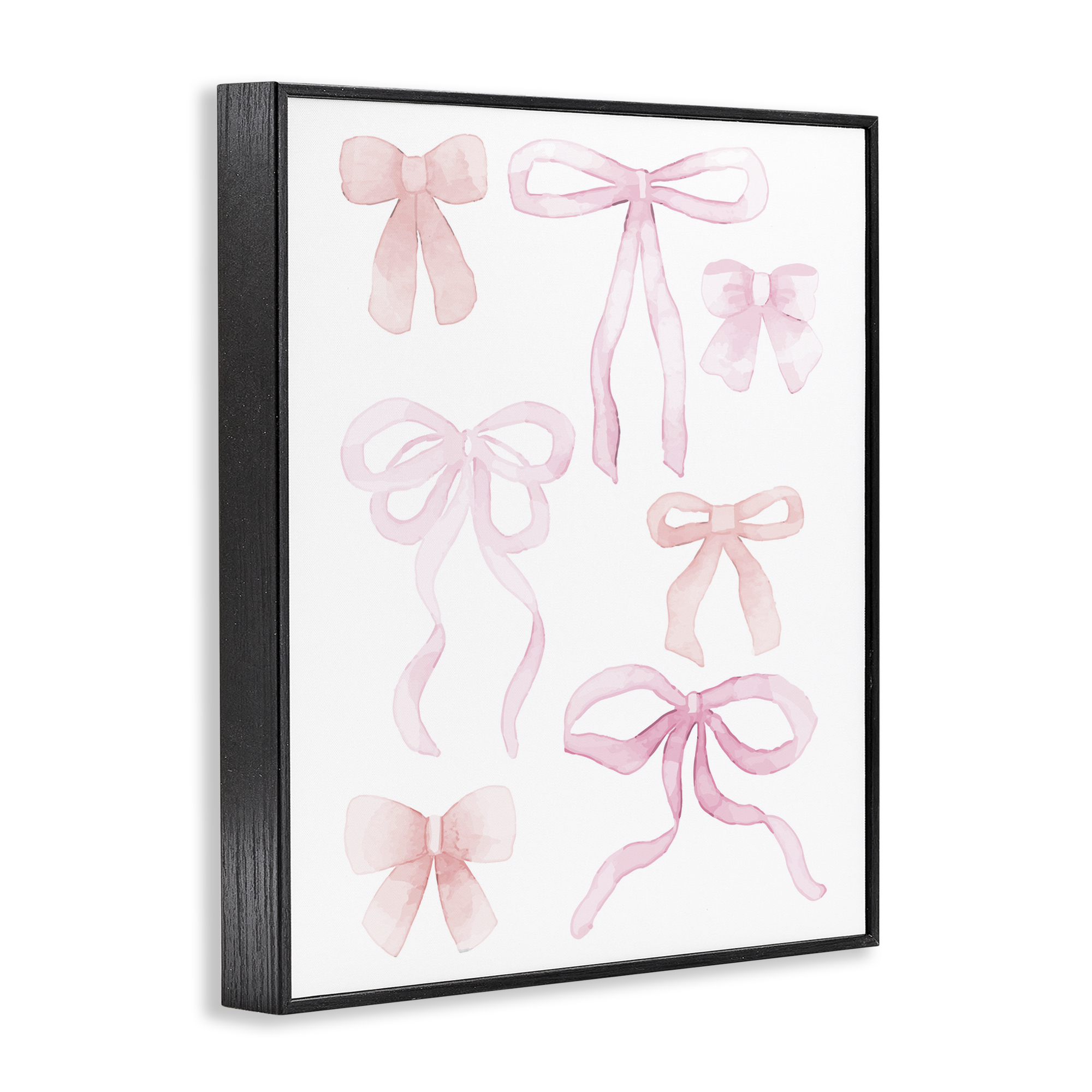 Pink Watercolor Bows Black Framed Giclee Art, design by Kim Allen