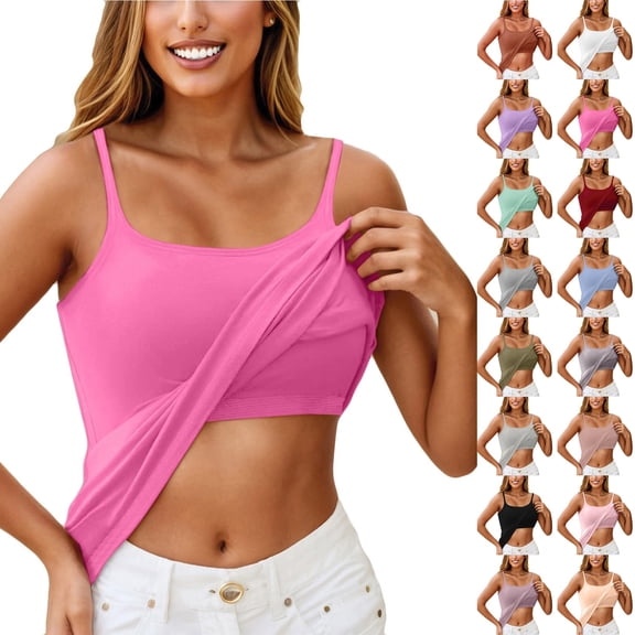 Harpily Multi Size Tank Top for Women Stretch Cotton Spandex Adjustable Thin Strap with Built in Bra for Daily Outings