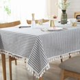 thumbnail image 1 of Stripe Tassel Tablecloth Cotton Linen Resistant/Dust-Proof Waterproof Table Cover for Kitchen Dinning Tabletop Decoration (Rectangle/Oblong,55 x 79 Inch, Blue), 1 of 5