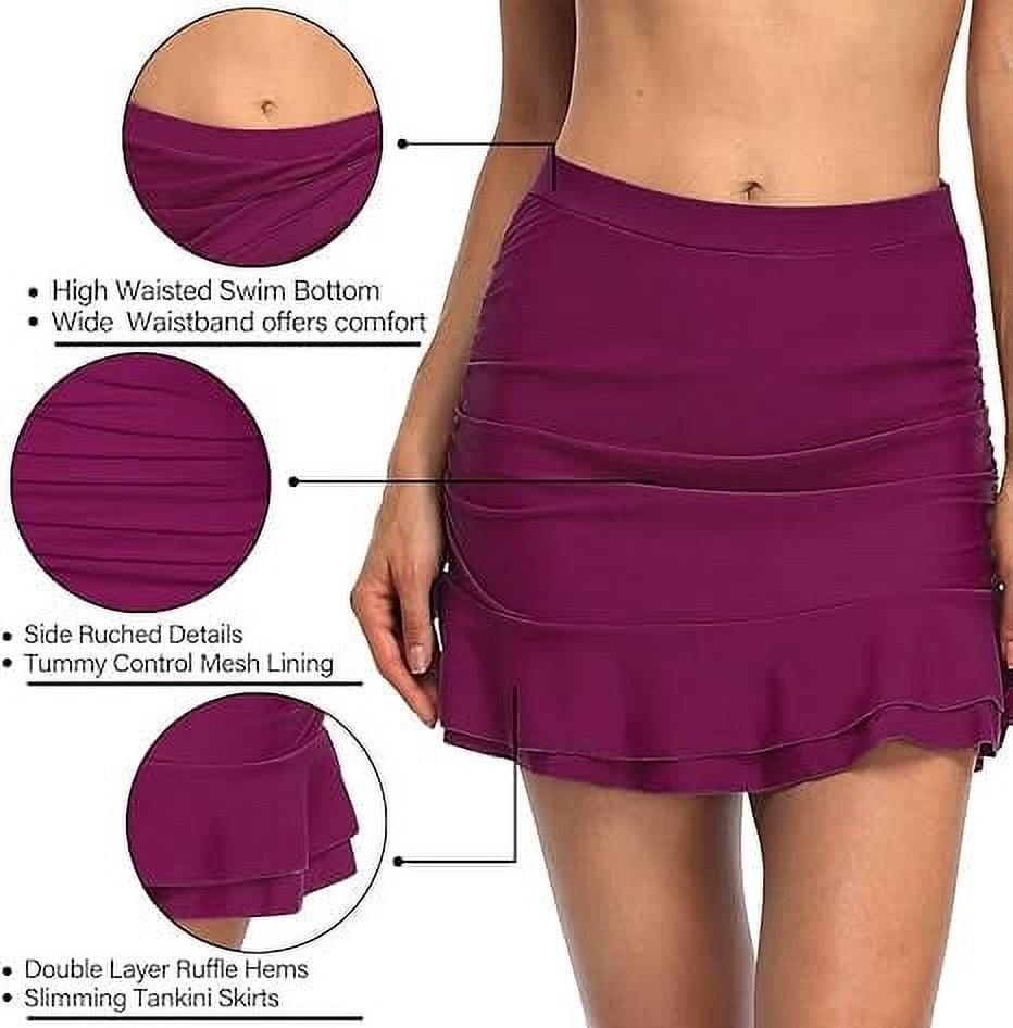 Hilor Women's Skirted Bikini Bottom High Waisted Swim Bottom Shirred Ruffle Swim Skirt
