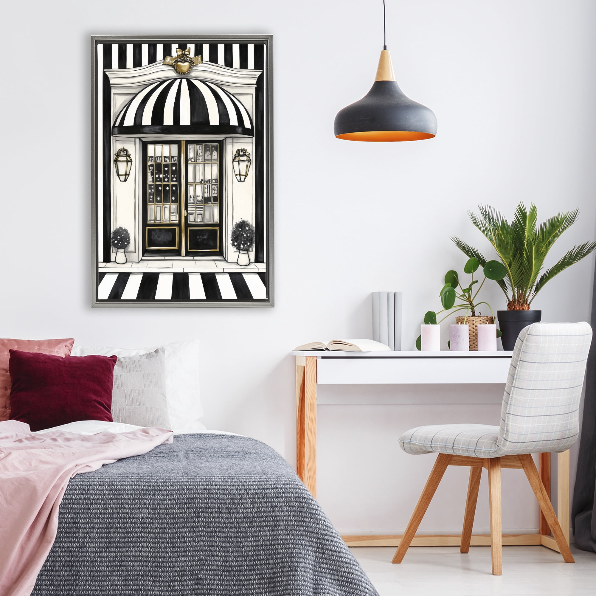 Stupell Industries Paris Storefront Facade Gray Framed Floater Canvas Wall Art, design by Petal Prints Design