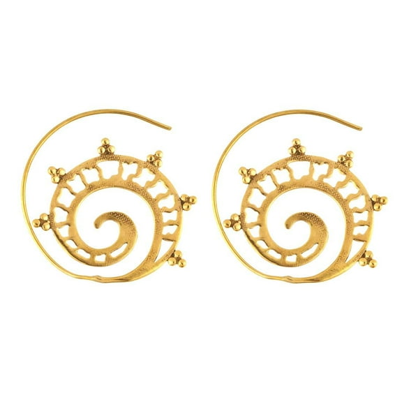 81stgeneration Womens Brass Gold Tone Ethnic Tribal Spiral Dotwork Earrings