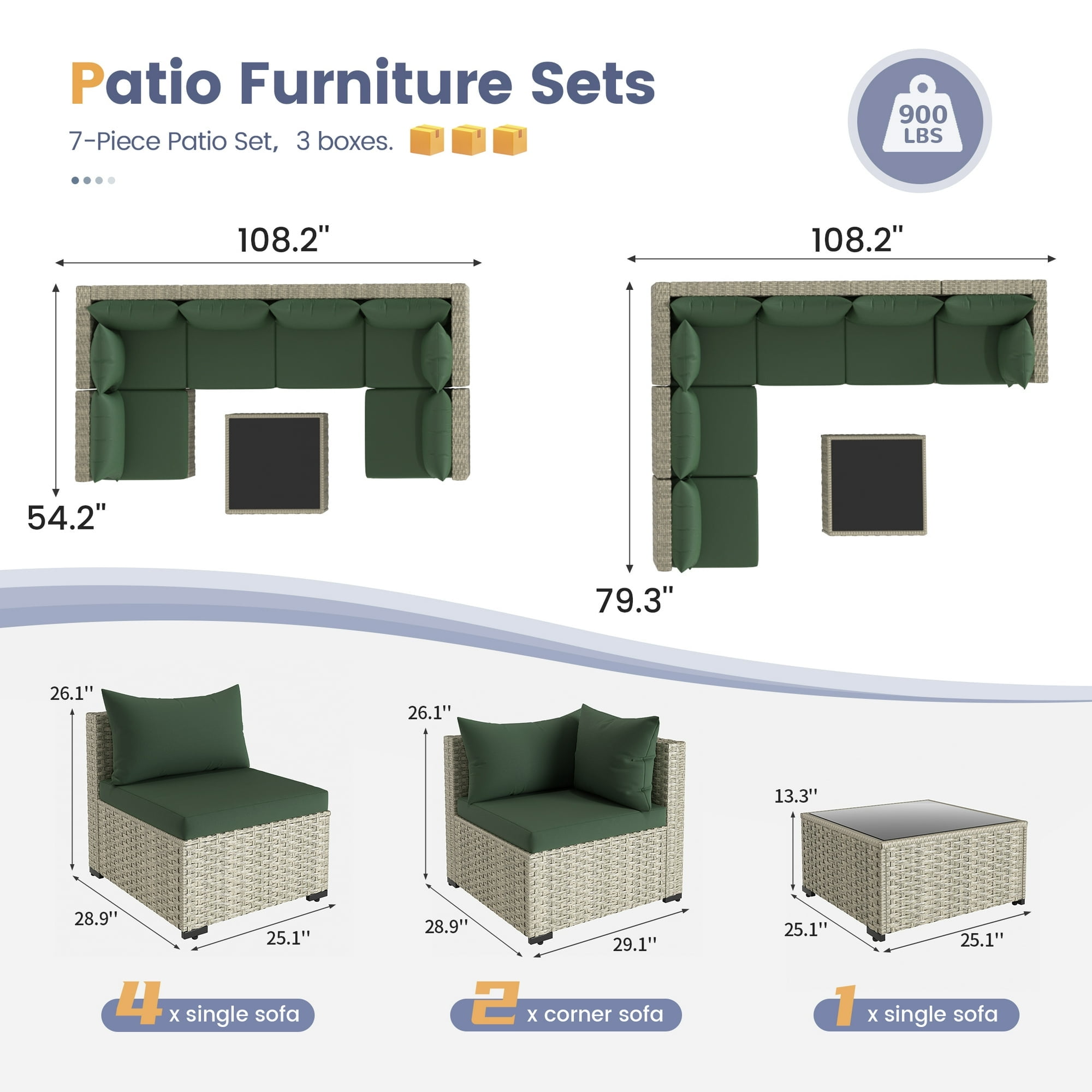 UDPATIO Patio Furniture Sets, Modular Rattan Outdoor Patio Sectional Furniture Sofa Set, Wicker Patio Conversation Set for Backyard