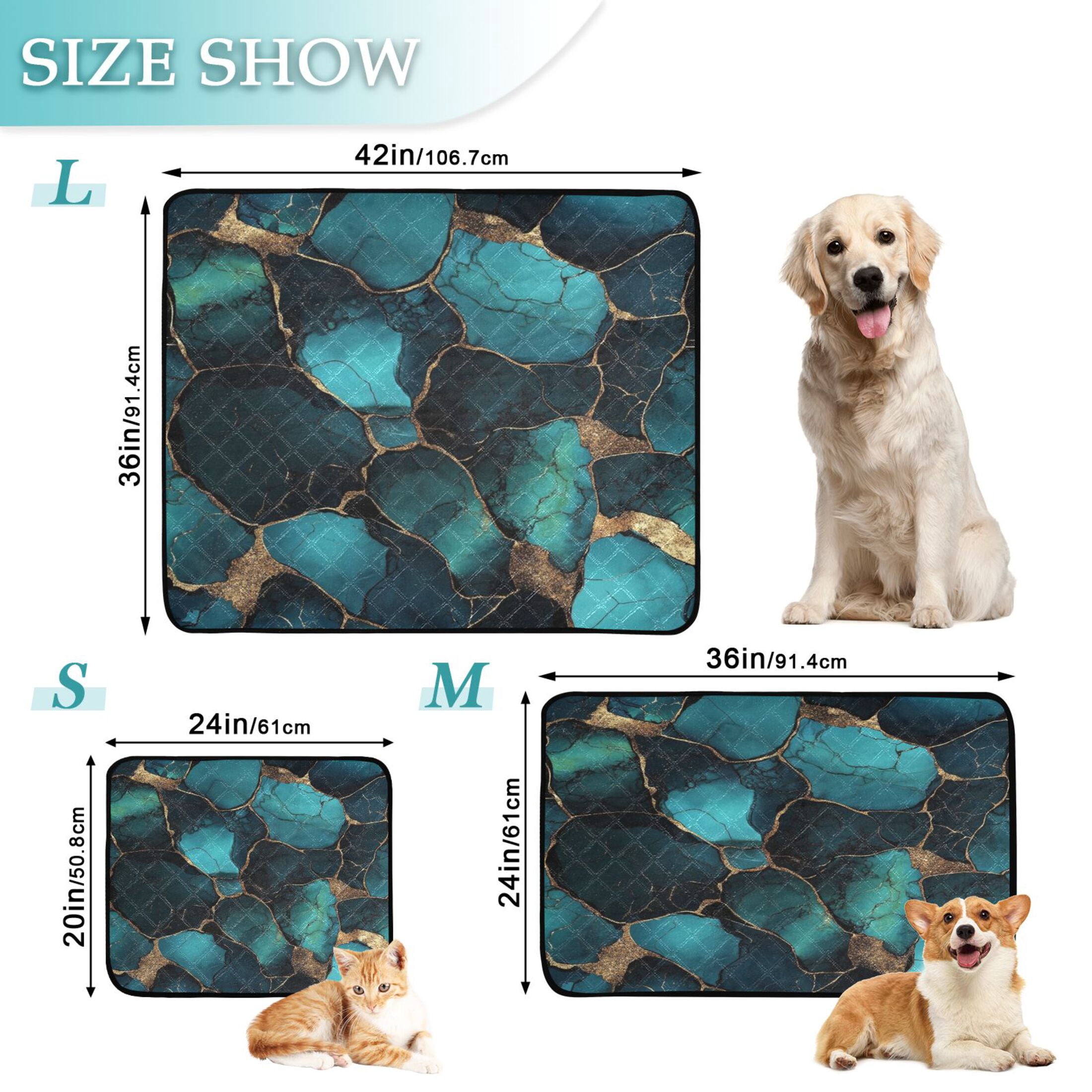 Qxltty Gild Dark Green Marble Cat litter Pads Pet Set of 2 Diaper Mats Center Anti-leakage Layer Absorbent Soft and Comfortable