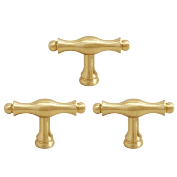 3X Tiradores de Cajón de Latón de Lujo con Luz Francesa, Herrajes para Muebles, Manijas Doradas para Gabinetes de Cocina, Orificio Único en T