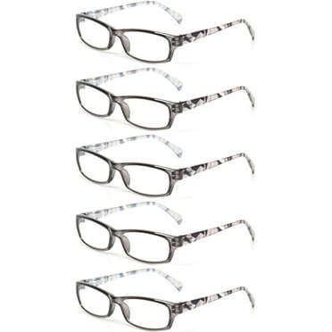 Reading Glasses 5 Pairs Fashion Ladies Readers Spring Hinge with Pattern Print Eyeglasses for Women (5 Pack Gray, 4.50)