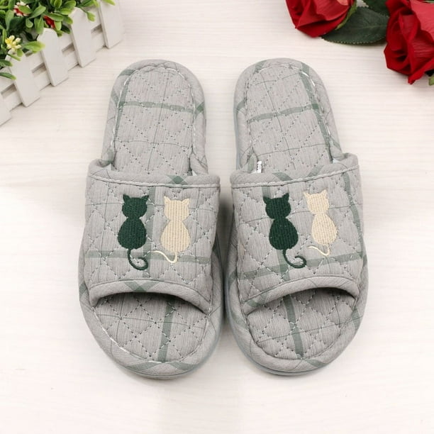 Pantuflas de tela gruesa de tres capas para interiores y exteriores, para parejas de gatos y gatitos
