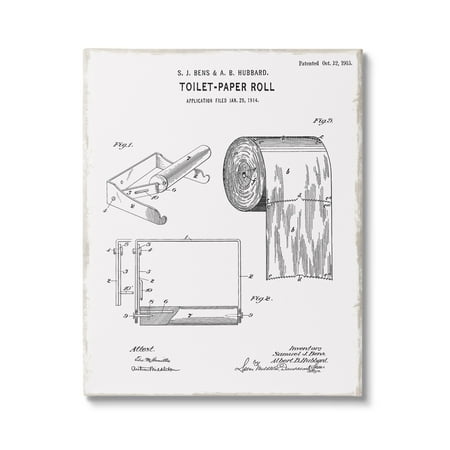 Stupell Industries Bathroom Toilet Paper Roll Vintage Blueprint Diagram , 16 x 20, Design by Kelly Donovan
