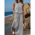 thumbnail image 5 of Women's Crew Neck Sleeveless Elastic Waist Slit Maxi Dress Gray XXL, 5 of 6