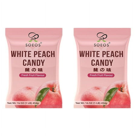 Soeos White Peach Hard Candy, 1 lb (16 oz), 2 Packs, total weight, 2 lb