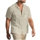 thumbnail image 5 of Ceisia Men's Relaxed Fit Short Sleeve Turndown Collar Slub Linen Shirt with Dual Chest Pockets Khaki M Gifts, 5 of 9