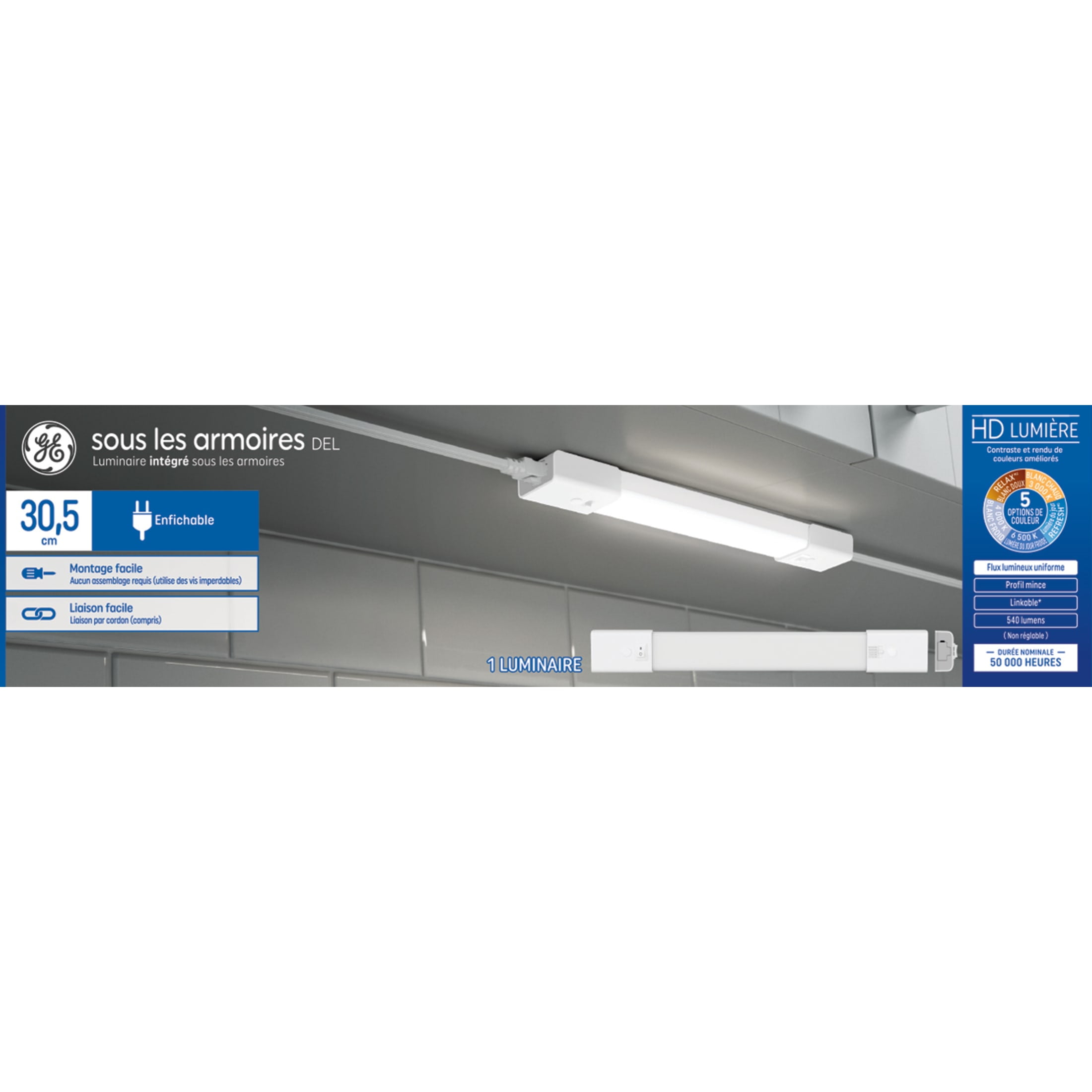 GE LED Undercabinet Light Fixture, Plug-in Integrated Bar Light, 12in