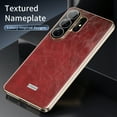thumbnail image 5 of ELEHOLD For Samsung Galaxy S25 Ultra Leather Case,Luxury Plating Edge Shockproof Slim Premium Leather Phone Cover Built-in Lens Protector,Brown, 5 of 10