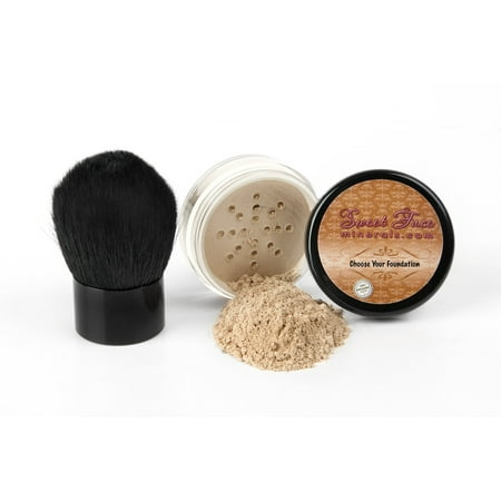 Sweet Face Minerals 2 Pc Foundation Kabuki Kit Mineral Makeup Set Bare Skin Sheer Powder Cover (Light