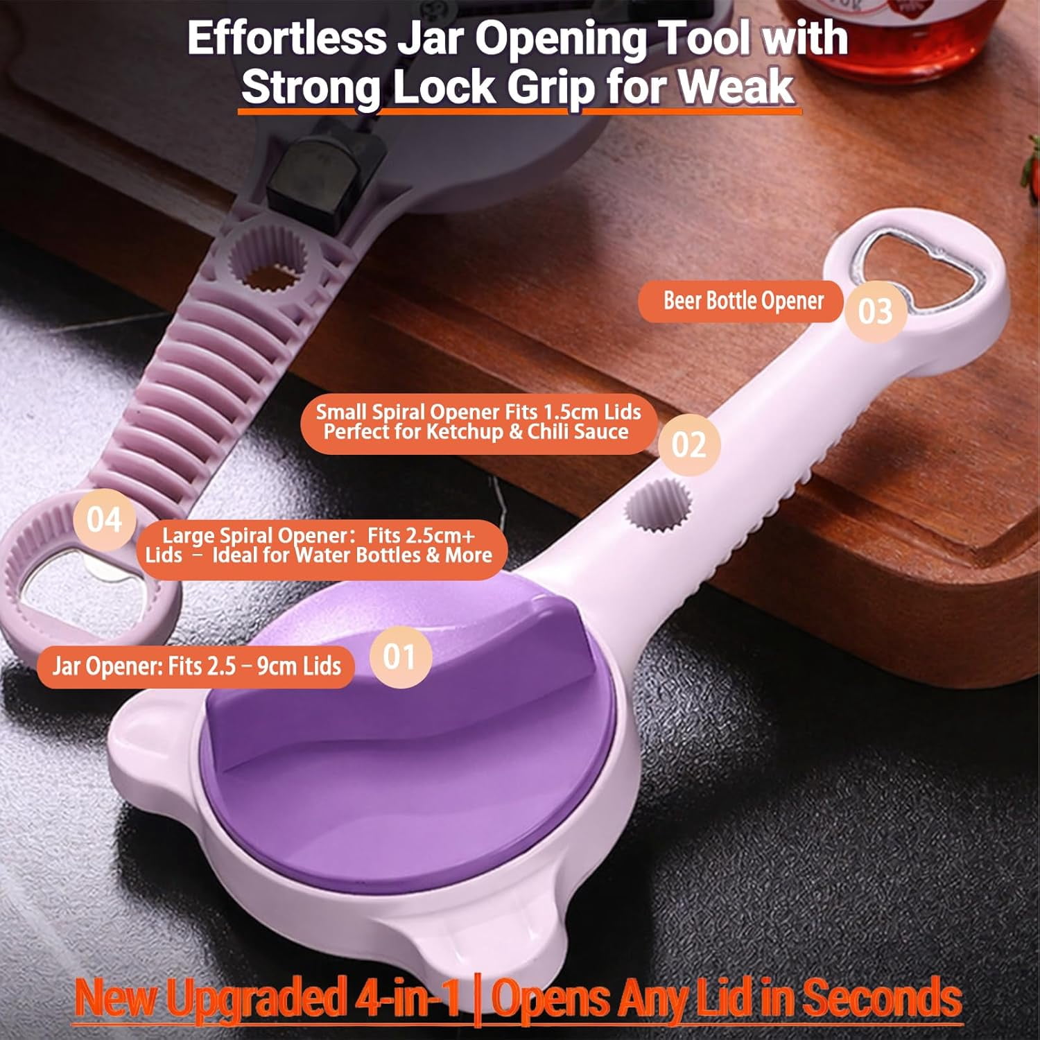 FRKSMD-2026 New 4-in-1 Jar Opener for Seniors with Weak Hands, Manual Can Opener & Adjustable Lid Opener for Arthritis, Heavy Duty Bottle Opener, Cute Bear Design(1Grey)