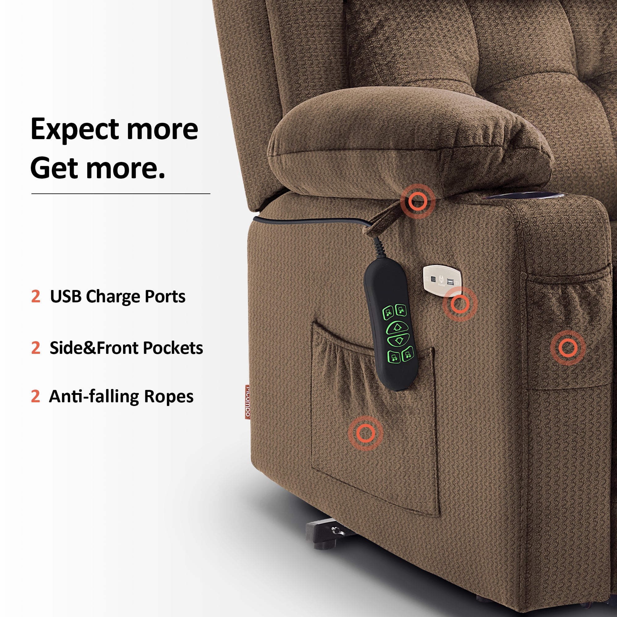 MCombo Small Triple Motor Power Lift Recliner Chair for Petite Elderly, Adjustable Headrest, Infinite Position, Fabric(Brown)