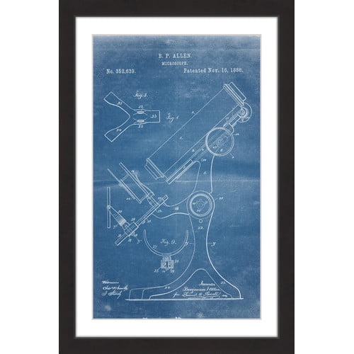 "Microscope 1886 Blueprint" Framed Painting Art Print