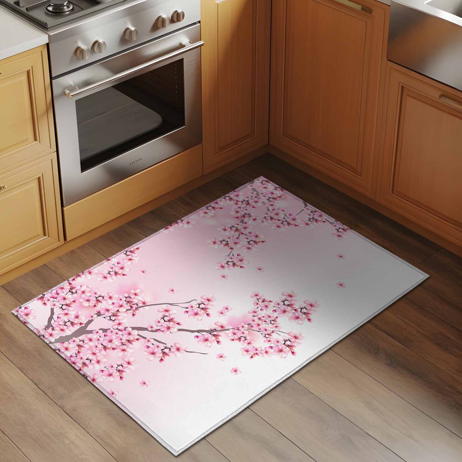 Entrance Runner Rug 2'x3', Cherry Blossom Non-slip Doormat for Indoor Outdoor Entrance, Gradient Tree Pink Flower Plant Washable Throw Floor Mat for Front Door/Living Room/Bedroom/Bathroom/Kitchen