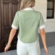 thumbnail image 4 of Tops de las Mujeres Casual Botón de Color Sólido Bordado Hueco-Fuera Blusa de Manga Corta para el Uso Diario, 4 of 8