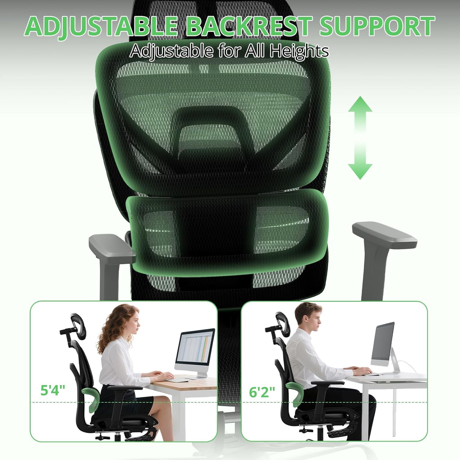 SELOOYE Ergonomic Office Chair with Footrest, Mesh Desk Chair with 135° Recline, Adjustable Lumbar Support, 3D Armrests and Headrest, Swivel Computer Chair for Home Office
