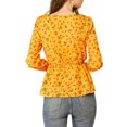 thumbnail image 4 of Allegra K Women's Floral Square Neck Long Sleeves Tie Waist Blouse, 4 of 7