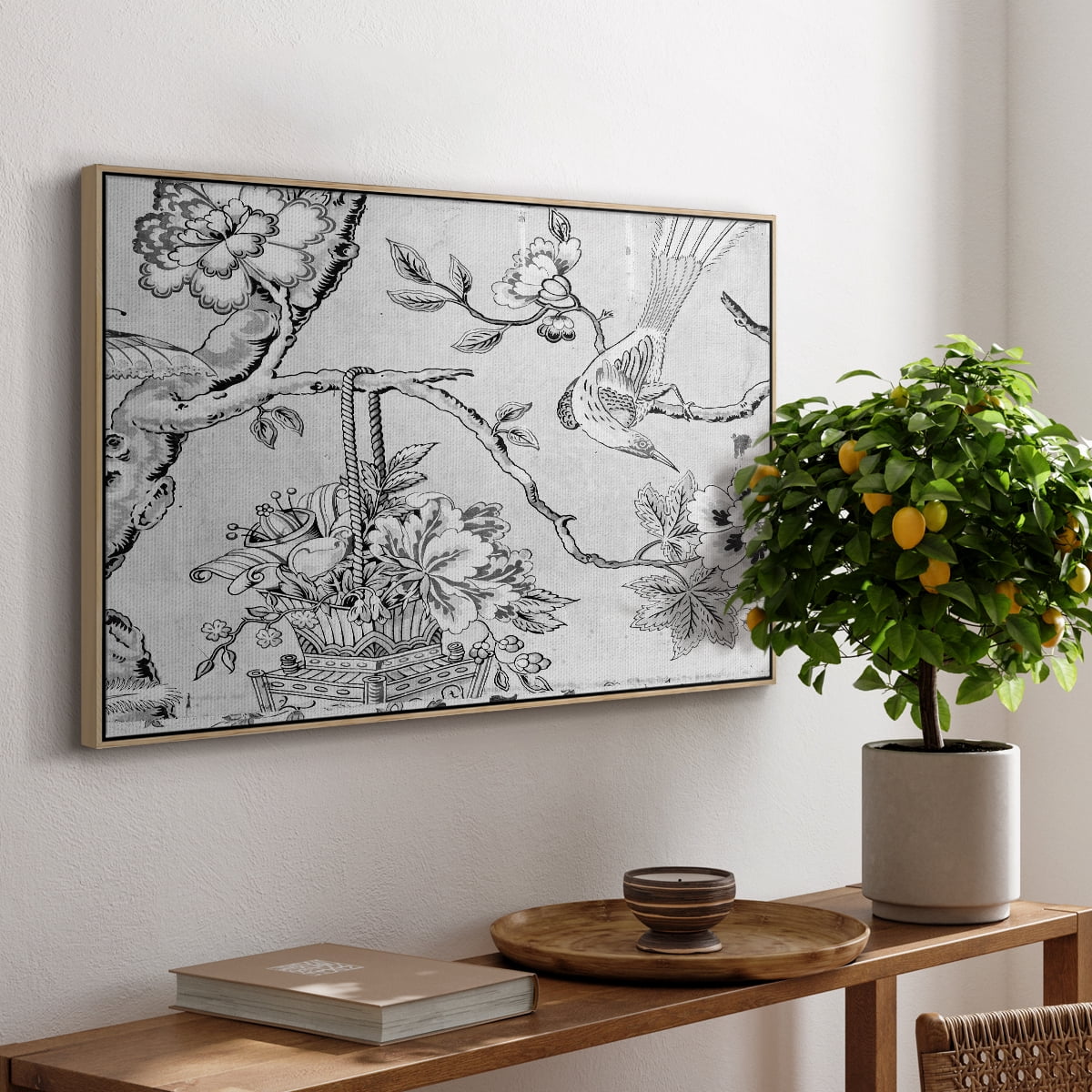Vintage Abstract Print-XIX Framed in Natural Wood Wood Gallery Wrapped Canvas 17 in. x 25 in.