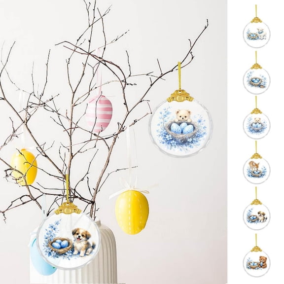 AZXY Easter Ornaments for Tree, 2D Flat Glass Miniature Easter Hanging Decorations, Assorted Spring Animal & Egg Ornaments for Small Tree, Easter Party & Home Indoor Outdoor Decor