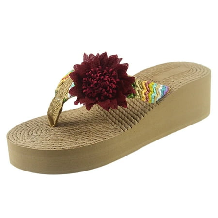 

Shpwfbe Slippers For Women Weave Beach Breathable Sandals Home Slipper Flower Flip-Flops Wedges Shoes House Slippers For Women Womens Slippers