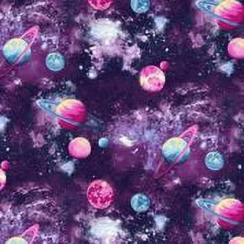 Planets 44" 100% Cotton Fabric With Glitter One-Yard Precut, Multi-color