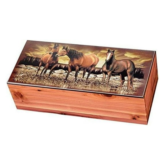 Horse Cedar Chest Box, 4"x9 1/2" - Decorative Storage Container, Wood Keepsake Box, Small Cedar Box for Jewelry, Crafts, and Small Items - 4214 Brown
