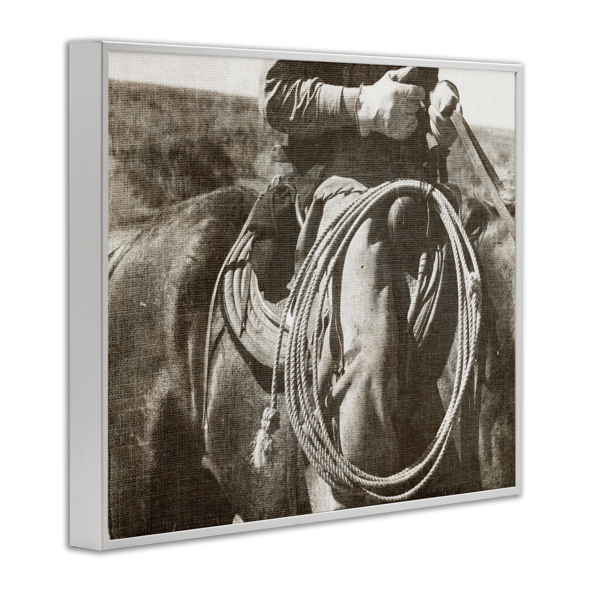 Stupell Industries Cowboy with Lasso Novelty Photography White Framed Art Print Wall Art, 30 x 24