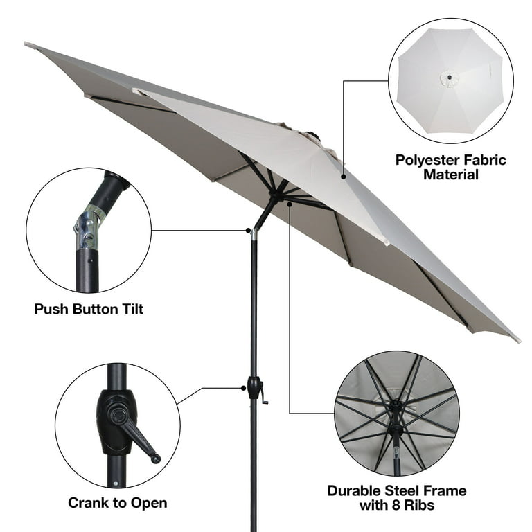 Mainstays 11ft Stone Round Outdoor Tilting Market Patio Umbrella with Crank  