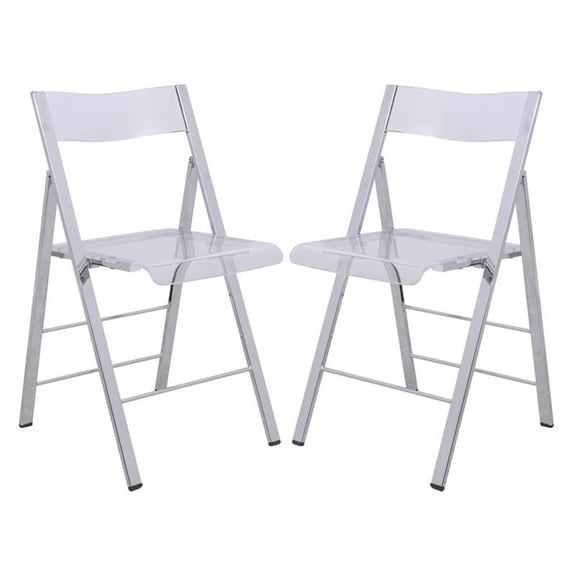 Bowery Hill Modern Acrylic Chrome Dining Folding Chair in Clear Set of 2