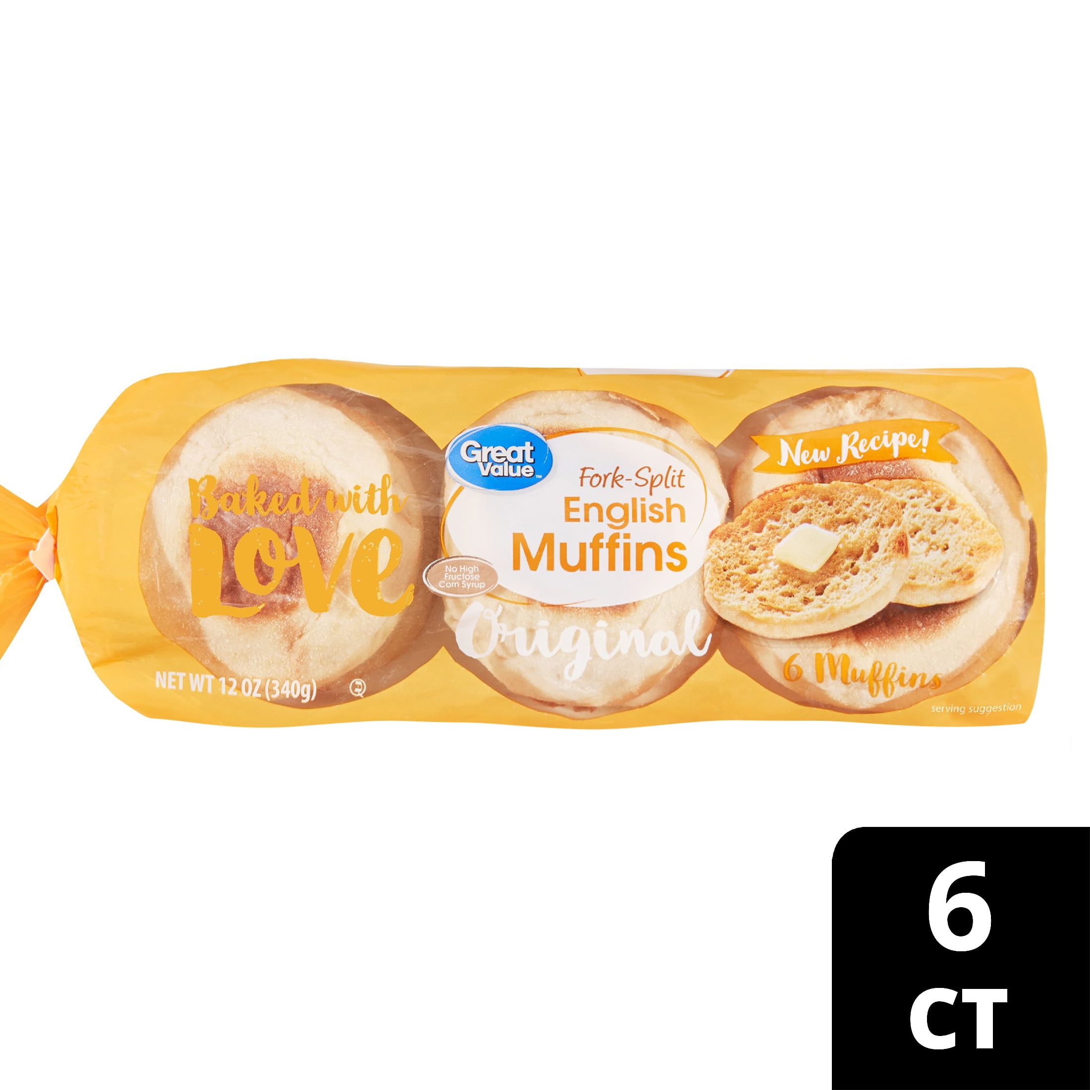 Great Value Original English Muffins, 12 Oz., 6 Count