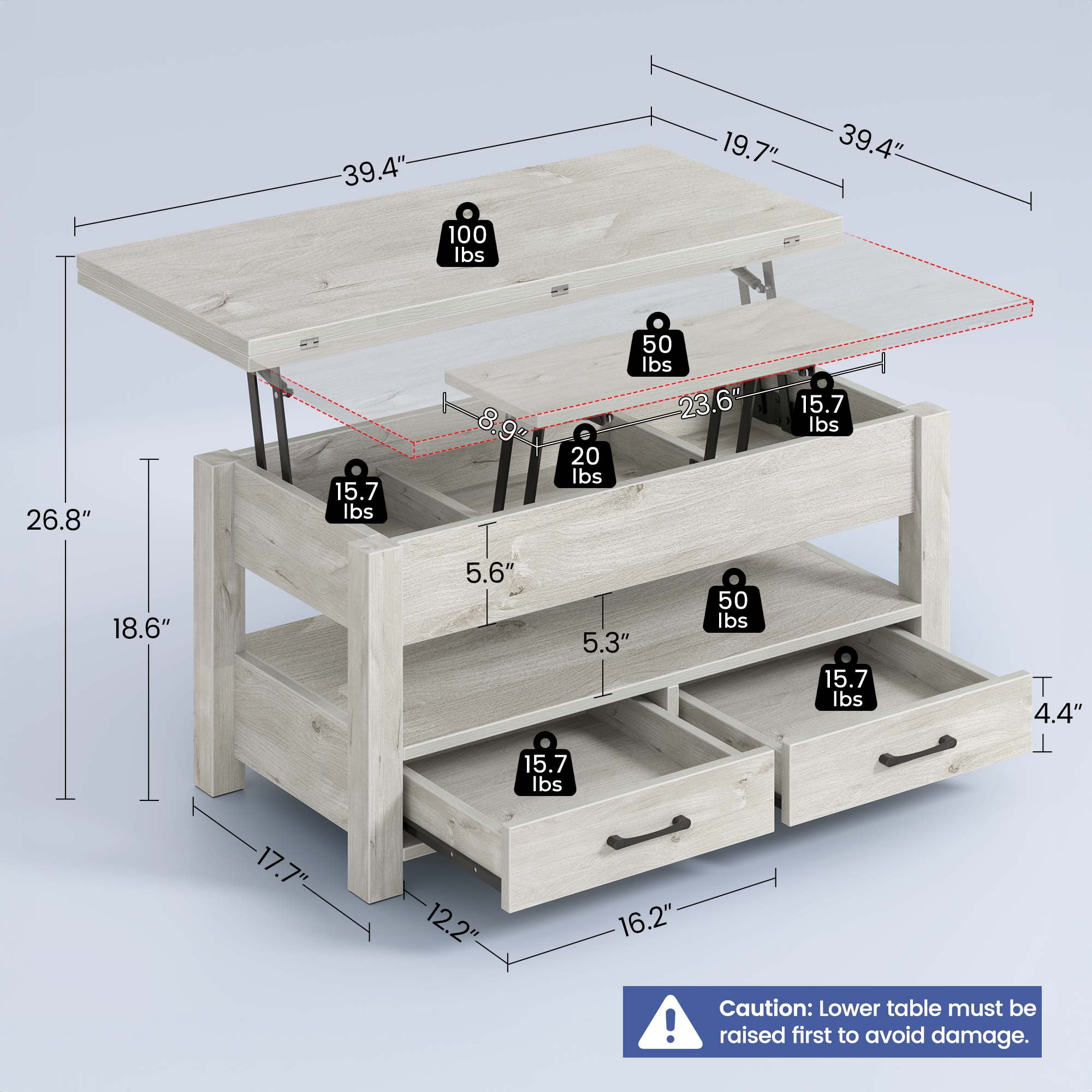 Greenstell Lift Top Coffee Table with Storage, Multi-Function Dining Table, 39"Wide, Gray