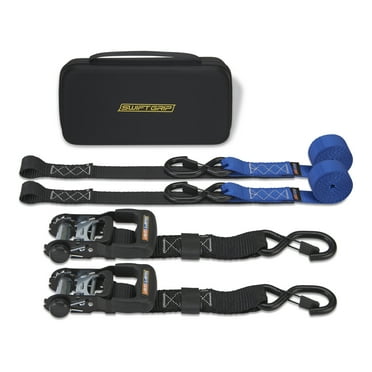 Ratchet Straps Heavy Duty Tie Downs, (2) 1.5"x 8' Heavy Duty Ratchet Strap with Integrated Soft Tie Hook, UTV Tie Down Straps, Motorcycle Tie Down Straps, Padded Handles & Coated Chromoly Hooks (Blue)