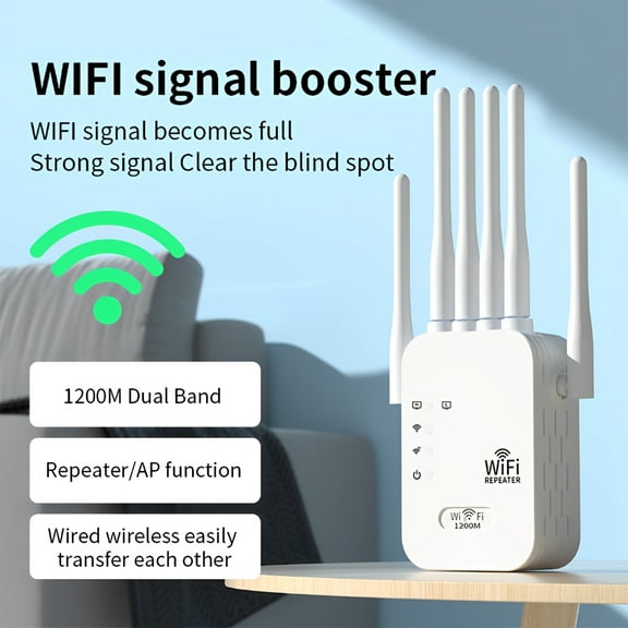 HUOEPU WiFi Extenders Signal Booster for Home, 1200Mbps Dual Band Signal Booster with 6 External Antennas, Internet Repeater