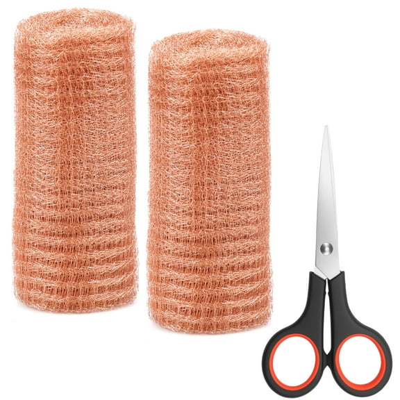 2Pcs Copper Mesh Roll Kit 19.69 FT Reusable Safe Copper Mesh Mice Control with Scissors for Bird Snail Snake Mouse