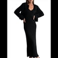 thumbnail image 3 of Vestido Midi de Punto con Cuello en V para Mujer, Informal, Sin Mangas, Ajustado, de Canalé, para Verano y 2025. Negro M, 3 of 10
